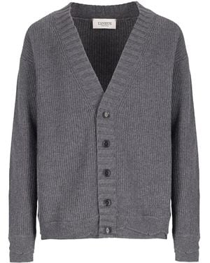 Laneus Ribbed Knitted Cardigan - Grey