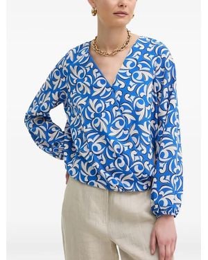 Morgan V-Neck Printed Top - Blue