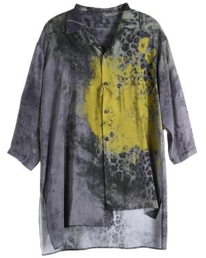 Y's Yohji Yamamoto Leopard-Print Asymmetric-Hem Shirt - Grey