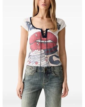 Miss Sixty Lace-Up Graphic-Print T-Shirt - Red