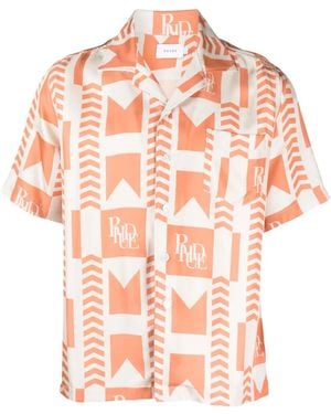 Rhude Geometric-Print Linen Shirt - Pink