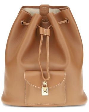 Loro Piana Sac À Dos En Cuir À Lien De Resserrage - Marron