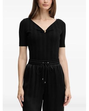MARCIANO BY GUESS V-Neck Ribbed T-Shirt - Black
