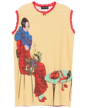 BARBARA BOLOGNA Pointelle-Knit Graphic-Print T-Shirt - Red