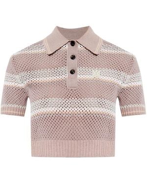 Amiri Striped Crochet-Effect Polo Shirt - Pink
