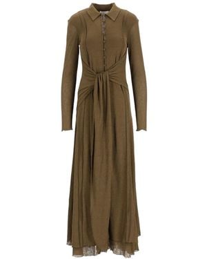 Ganni Marl-Mesh Tie-Waist Maxi Dress - Natural