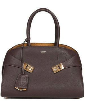 Ferragamo Gancini-Buckle Calfskin Tote Bag - Brown