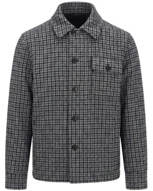 Moncler Check-Pattern Button-Up Jacket - Grey