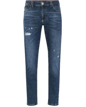Philipp Plein Destroyed Slim Fit Jeans - Blau