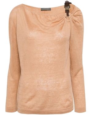 Alberta Ferretti Buckle-Detail Linen Top - Brown