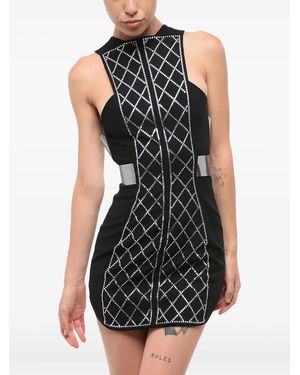 Balmain Rhinestone-Embellished Zip-Front Mini Dress - Black