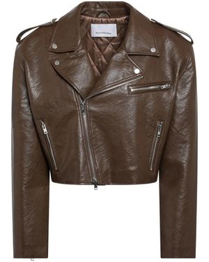 Frankie Shop Daphne Faux Leather Cropped Biker Jacket - Brown