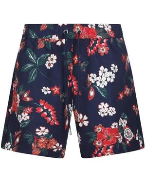 Moncler Floral-Print Swim Shorts - Blue