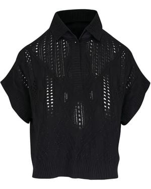 D.exterior Pointelle-Knit Short-Sleeve Sweater - Black