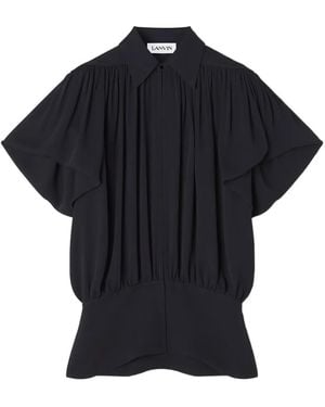 Lanvin Pleated-Panel Short-Sleeve Top - Black