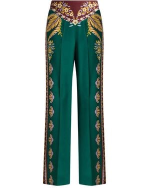 Etro Floral Silk Palazzo Trousers - Green
