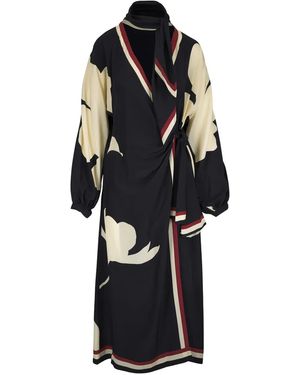 Johanna Ortiz Floral Print Wrap Midi Dress - Black