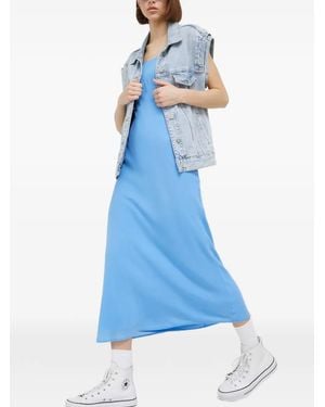 Abercrombie & Fitch Gathered-Sleeve Maxi Dress - Blue