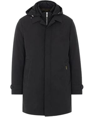 Moorer Ralli Hooded Button-Up Coat - Black