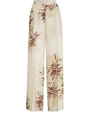 Brunello Cucinelli Bloom-Print Monili-Detail Trousers - Natural