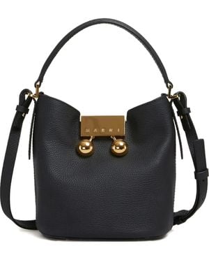 Marni Trunkaroo Pebbled-Leather Bucket Bag - Black