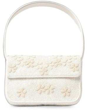 STAUD Tommy Hand-Beaded Floral Shoulder Bag - White