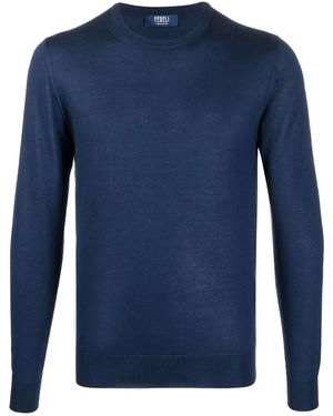 Fedeli Ribbed Crew Neck Jumper - Blue