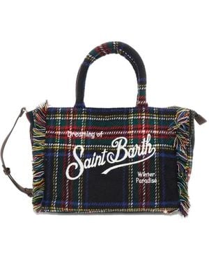 MC2 Saint Barth Colette Tartan-Check Fringed Tote Bag - Black