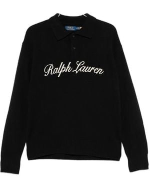 Polo Ralph Lauren Logo-Embroidered Polo-Collar Sweater - Black