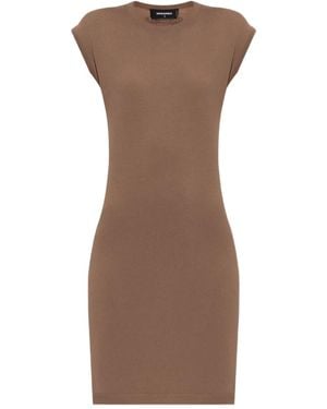 DSquared² Robe Moulante Côtelée À Logo Brodé - Marron