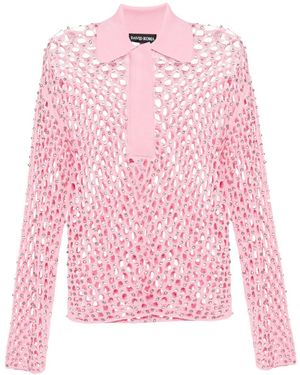 David Koma Crystal-Embroidered Net Top - Pink