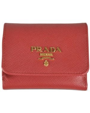 Prada Logo-Plaque Wallet - Red