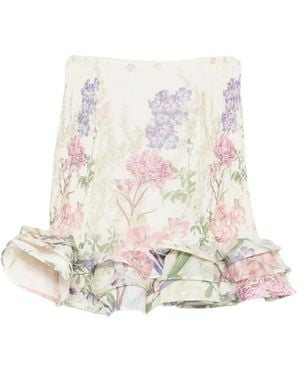 Charo Ruiz Turma Ruffled-Hem Floral Mini Skirt - White