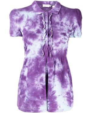 Stain Shade Tie-Dye Peplum Polo Top - Purple