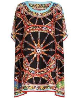 Dolce & Gabbana Carretto-Print Twill Kaftan Dress - Black