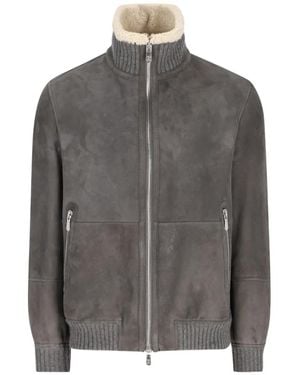 Brunello Cucinelli Shearling-Trim Ribbed Jacket - Gray