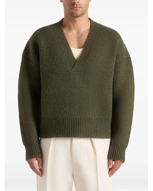 Manière De Voir Chad V-Neck Ribbed-Hem Knit Jumper - Green