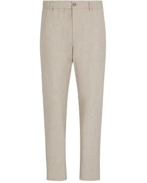 Emporio Armani Elastic-Waistband Linen Pants - Gray