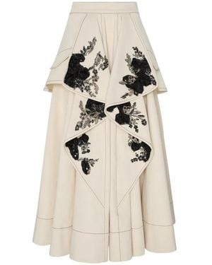 Antonio Marras Floral-Appliqué Embroidered Midi Skirt - White