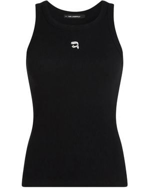 KARL LAGERFELD Ikon Ribbed Tank Top - Black