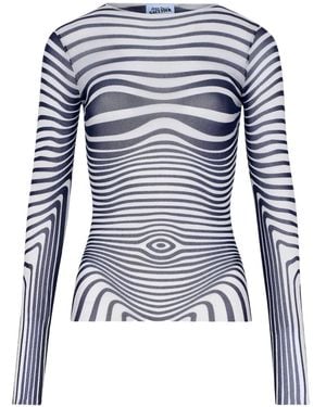 Jean Paul Gaultier Long-Sleeve Morphing-Stripes Top - Blue