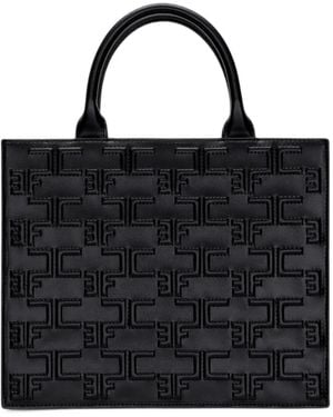 Elisabetta Franchi Bold Monogram Medium Shopper Bag - Black