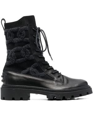 Tod's Shearling-Logo Combat Boots - Black