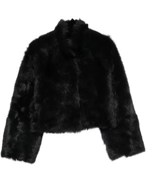 Nour Hammour Chaqueta Cameron De Piel De Borrego Con Cuello Alto - Negro