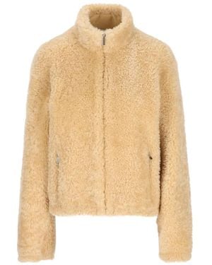 Miu Miu Veste En Peau Lainée À Fermeture Zippée - Natural