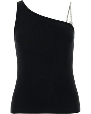 Givenchy Asymmetric-Neck Ribbed Stretch-Cotton Top - Black