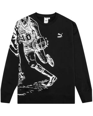 PUMA Basketball-Print Crew-Neck Sweater - Black