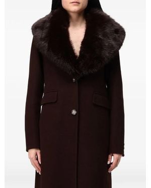 Hanita Faux-Fur Collar Single-Breasted Coat - Black