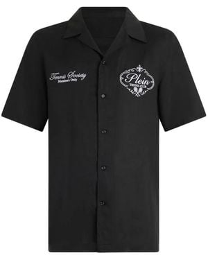 Philipp Plein Linen Bowling Shirt Tennis Club - Black