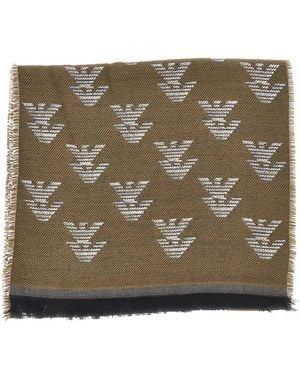 Emporio Armani Logo-Print Frayed Scarf - Brown